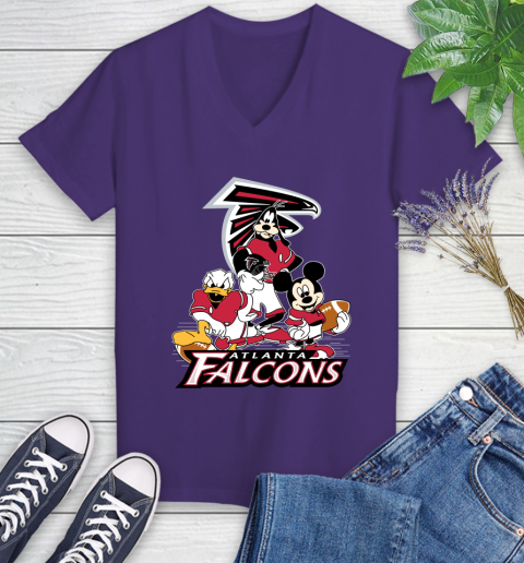 NFL Atlanta Falcons Mickey Mouse Donald Duck Goofy Football Shirt Women's V-Neck T-Shirt - Image 4