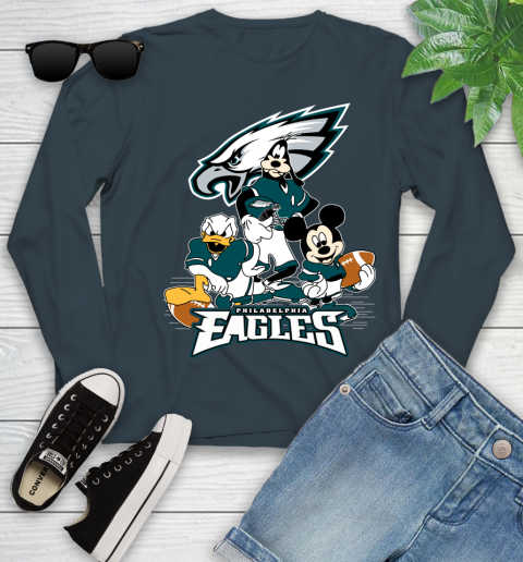 NFL Philadelphia Eagles Mickey Mouse Donald Duck Goofy Football Shirt Youth Long Sleeve 9