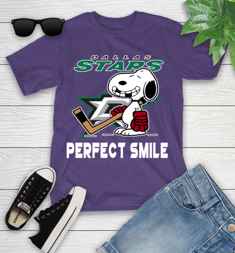 NHL Dallas Stars Snoopy Perfect Smile The Peanuts Movie Hockey T Shirt Youth T-Shirt 3