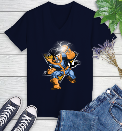 Pittsburgh Penguins NHL Hockey Thanos Avengers Infinity War Marvel Women's V-Neck T-Shirt 2