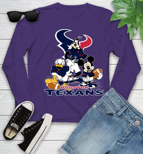 NFL Houston Texans Mickey Mouse Donald Duck Goofy Football Shirt Youth Long Sleeve 4