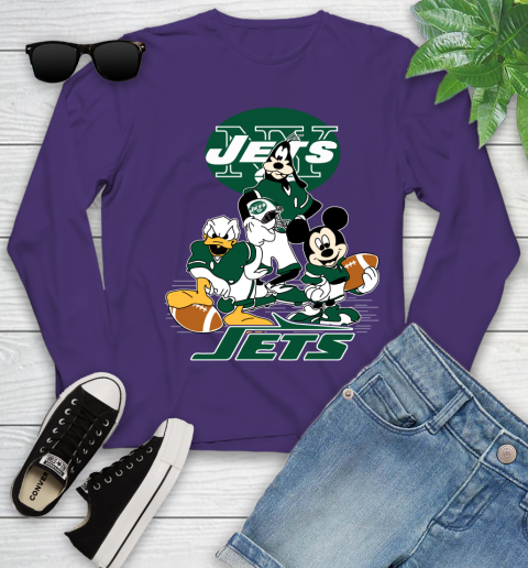 NFL New York Jets Mickey Mouse Donald Duck Goofy Football Shirt Youth Long Sleeve 4