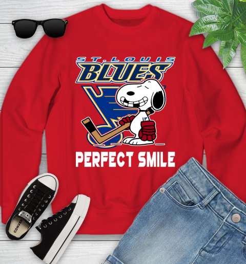 NHL St.Louis Blues Snoopy Perfect Smile The Peanuts Movie Hockey T Shirt Youth Sweatshirt 8