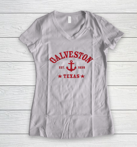 GALVESTON TX Nautical Design W Anchor Details Est 1839 Women's V-Neck T-Shirt