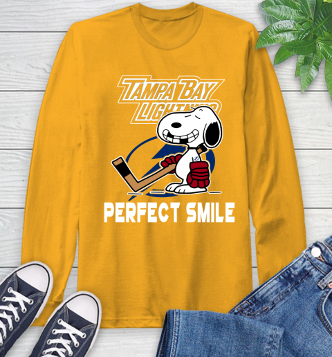 NHL Tampa Bay Lightning Snoopy Perfect Smile The Peanuts Movie Hockey T Shirt Long Sleeve T-Shirt 2