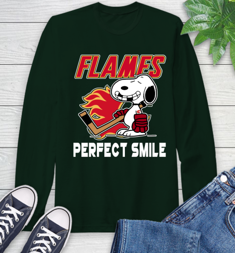 NHL Calgary Flames Snoopy Perfect Smile The Peanuts Movie Hockey T Shirt Long Sleeve T-Shirt 7