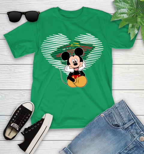 NHL Minnesota Wild The Heart Mickey Mouse Disney Hockey Youth T-Shirt 8
