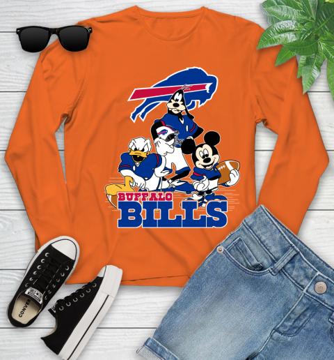 NFL Buffalo Bills Mickey Mouse Donald Duck Goofy Football Shirt Youth Long Sleeve 3