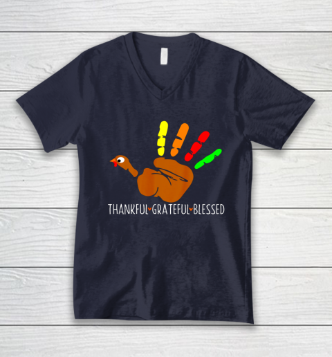 Thanksgiving Shirt Turkey Hand Print Funny Thanksgiving Day V-Neck T-Shirt 2
