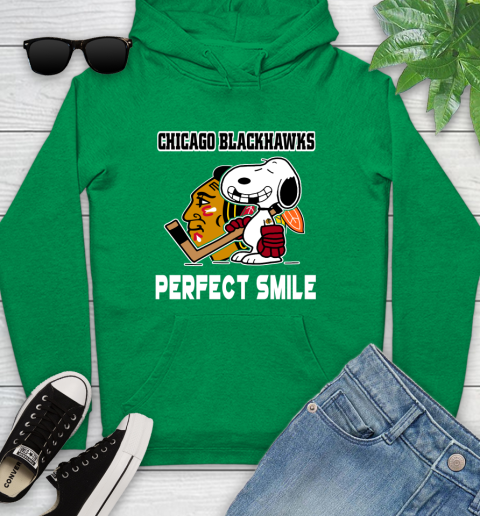 NHL Chicago Blackhawks Snoopy Perfect Smile The Peanuts Movie Hockey T Shirt Youth Hoodie 9