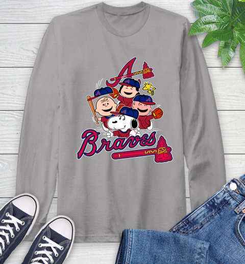 MLB Atlanta Braves Snoopy Charlie Brown Woodstock The Peanuts Movie Baseball T Shirt Long Sleeve T-Shirt 6