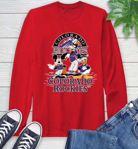 MLB Colorado Rockies Mickey Mouse Donald Duck Goofy Baseball T Shirt Long Sleeve T-Shirt 11