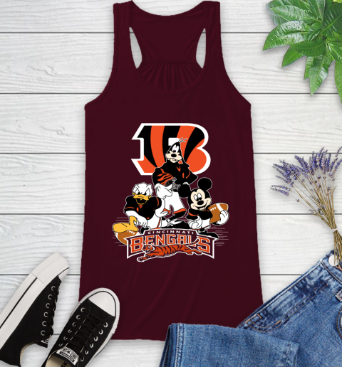 NFL Cincinnati Bengals Mickey Mouse Donald Duck Goofy Football Shirt Racerback Tank 2
