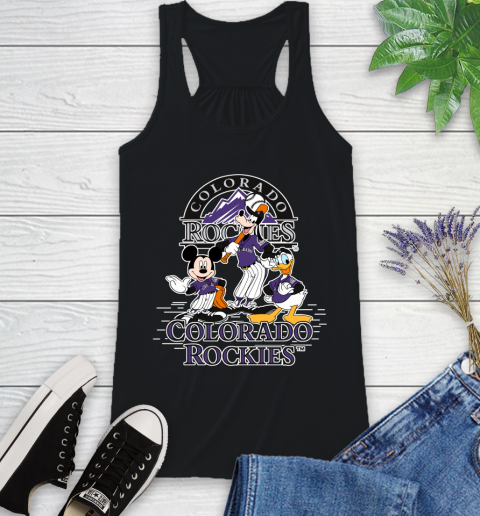 MLB Colorado Rockies Mickey Mouse Donald Duck Goofy Baseball T Shirt Racerback Tank