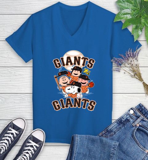 MLB San Francisco Giants Snoopy Charlie Brown Woodstock The Peanuts Movie Baseball T Shirt_000 Women's V-Neck T-Shirt 10