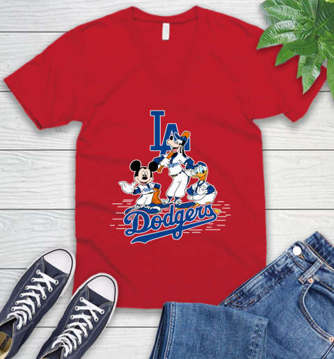 MLB Los Angeles Dodgers Mickey Mouse Donald Duck Goofy Baseball T Shirt V-Neck T-Shirt 6