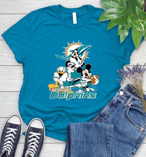 NFL Miami Dolphins Mickey Mouse Donald Duck Goofy Football Shirt Women's T-Shirt 10