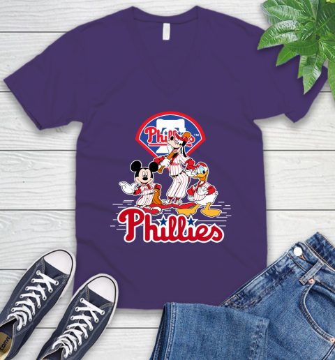 MLB Philadelphia Phillies Mickey Mouse Donald Duck Goofy Baseball T Shirt V-Neck T-Shirt 9