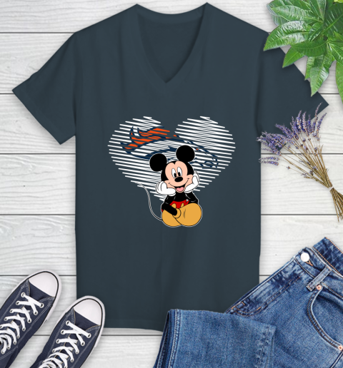 NFL Denver Broncos The Heart Mickey Mouse Disney Football T Shirt_000 Women's V-Neck T-Shirt 8
