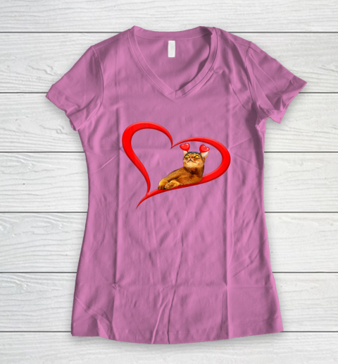 Funny Abyssinian Cat Valentine Pet Kitten Cat Lover Women's V-Neck T-Shirt 10