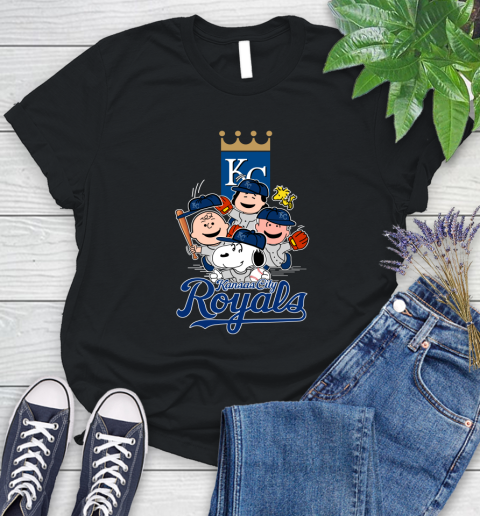 MLB Kansas City Royals Snoopy Charlie Brown Woodstock The Peanuts Movie Baseball T Shirt_000 Women's T-Shirt