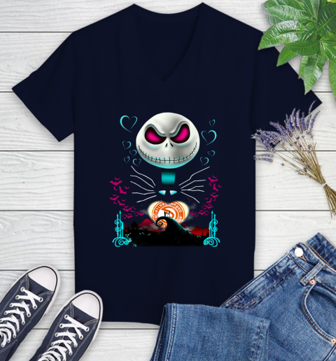 NBA Atlanta Hawks Jack Skellington Sally The Nightmare Before Christmas Basketball Sports_000 Women's V-Neck T-Shirt 2