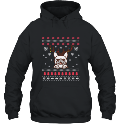French Bulldog Christmas T Shirt Frenchie Reindeer Holiday AN Hooded