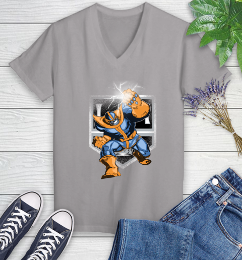 Los Angeles Kings NHL Hockey Thanos Avengers Infinity War Marvel Women's V-Neck T-Shirt 4