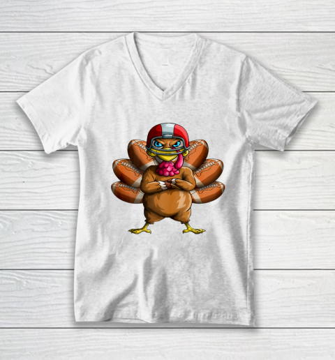 Cool Thanksgiving Football Shirt Gobble Player Turkey V-Neck T-Shirt