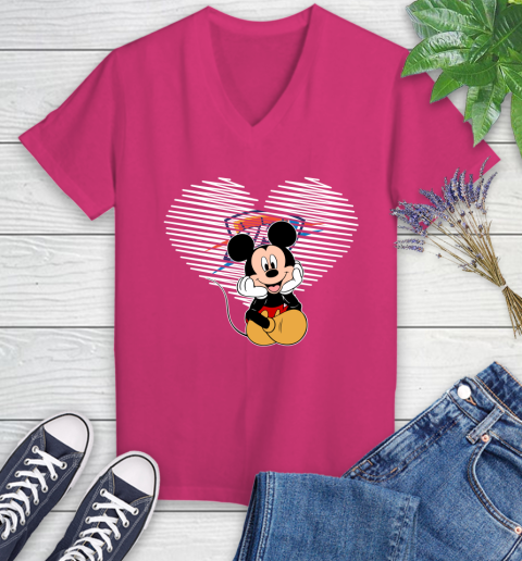 NBA Oklahoma City Thunder The Heart Mickey Mouse Disney Basketball Women's V-Neck T-Shirt 9