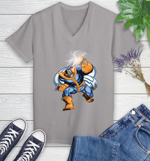 Colorado Avalanche NHL Hockey Thanos Avengers Infinity War Marvel Women's V-Neck T-Shirt 4