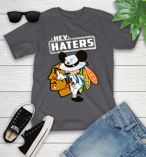NHL Hey Haters Mickey Hockey Sports Chicago Blackhawks Youth T-Shirt 6