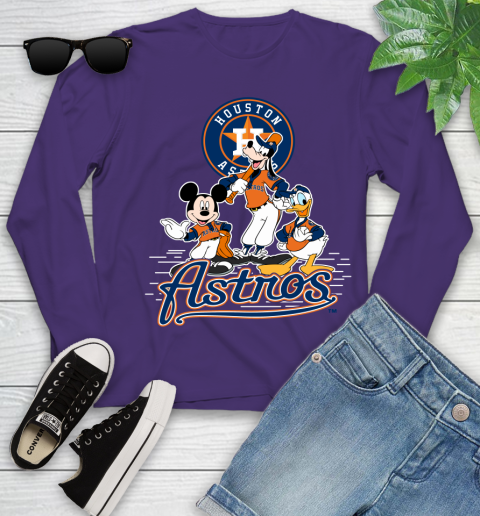 MLB Houston Astros Mickey Mouse Donald Duck Goofy Baseball T Shirt Youth Long Sleeve 4