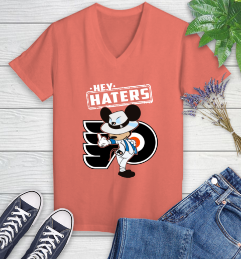NHL Hey Haters Mickey Hockey Sports Philadelphia Flyers Women's V-Neck T-Shirt 6