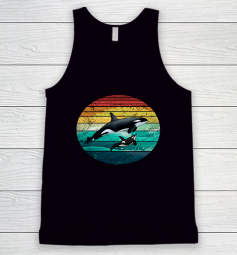 Orca Family Vintage Retro Art Killer Whale Family Tank Top