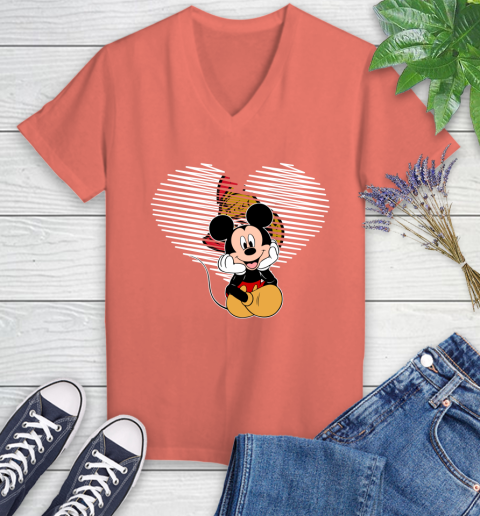 NHL Ottawa Senators The Heart Mickey Mouse Disney Hockey Women's V-Neck T-Shirt 6