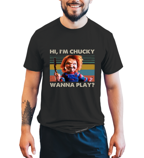 Chucky Vintage T Shirt, Horror Character Shirt, Hi I'm Chucky Wanna Play T Shirt, Halloween Gifts