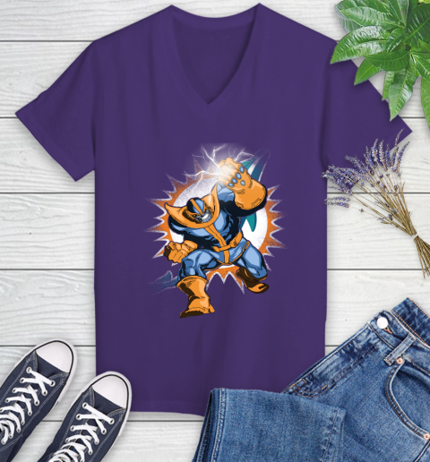 Miami Dolphins NFL Football Thanos Avengers Infinity War Marvel Women's V-Neck T-Shirt 3