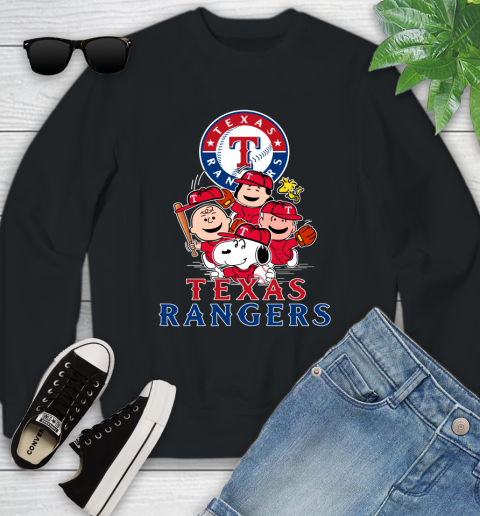 MLB Texas Rangers Snoopy Charlie Brown Woodstock The Peanuts Movie Baseball T Shirt Youth Sweatshirt