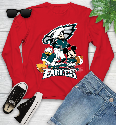 NFL Philadelphia Eagles Mickey Mouse Donald Duck Goofy Football Shirt Youth Long Sleeve 11