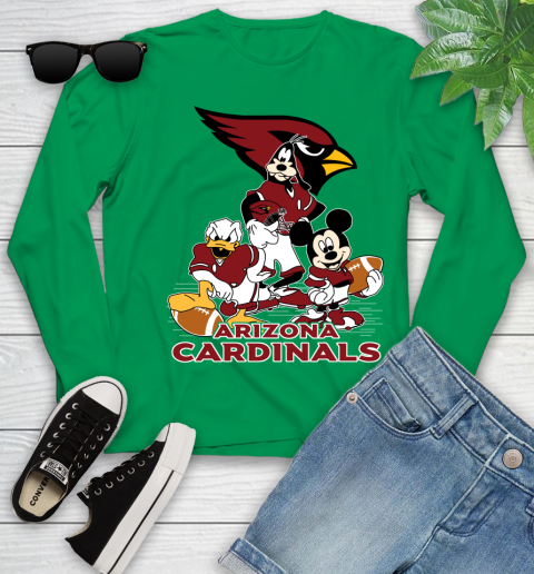 NFL Arizona Cardinals Mickey Mouse Donald Duck Goofy Football Shirt Youth Long Sleeve 7