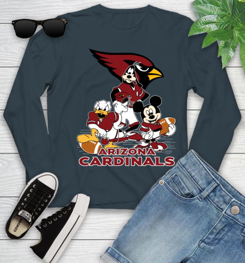 NFL Arizona Cardinals Mickey Mouse Donald Duck Goofy Football Shirt Youth Long Sleeve 9