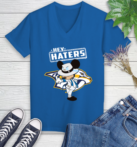 NHL Hey Haters Mickey Hockey Sports Nashville Predators Women's V-Neck T-Shirt 10