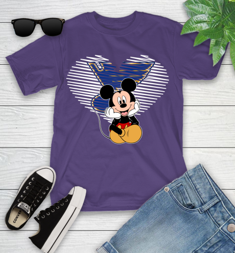 NHL St.Louis Blues The Heart Mickey Mouse Disney Hockey Youth T-Shirt 3
