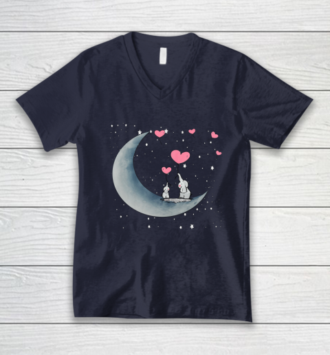 Heart Balloon Elephant Vintage Valentine Mom Crescent Moon V-Neck T-Shirt 2