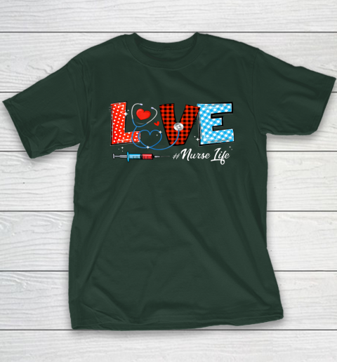 Love Nurselife Valentine Nurse Leopard Print Plaid Heart Youth T-Shirt 11
