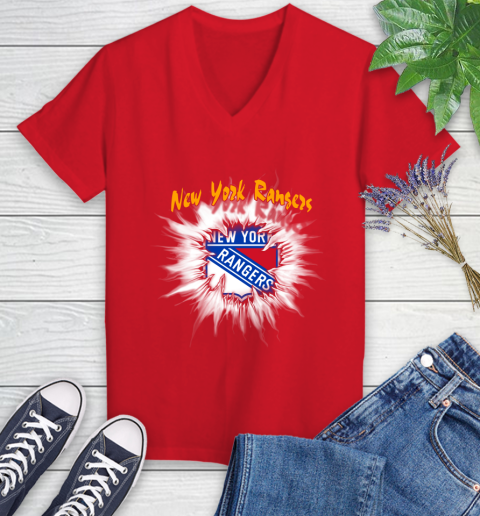 New York Rangers NHL Hockey Adoring Fan Rip Sports Women's V-Neck T-Shirt 11