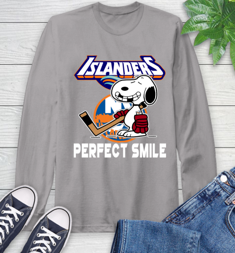 NHL New York Islanders Snoopy Perfect Smile The Peanuts Movie Hockey T Shirt Long Sleeve T-Shirt 6