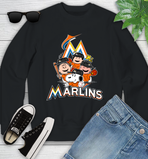 MLB Miami Marlins Snoopy Charlie Brown Woodstock The Peanuts Movie Baseball T Shirt Youth Sweatshirt