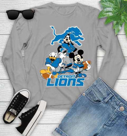 NFL Detroit Lions Mickey Mouse Donald Duck Goofy Football Shirt Youth Long Sleeve 5